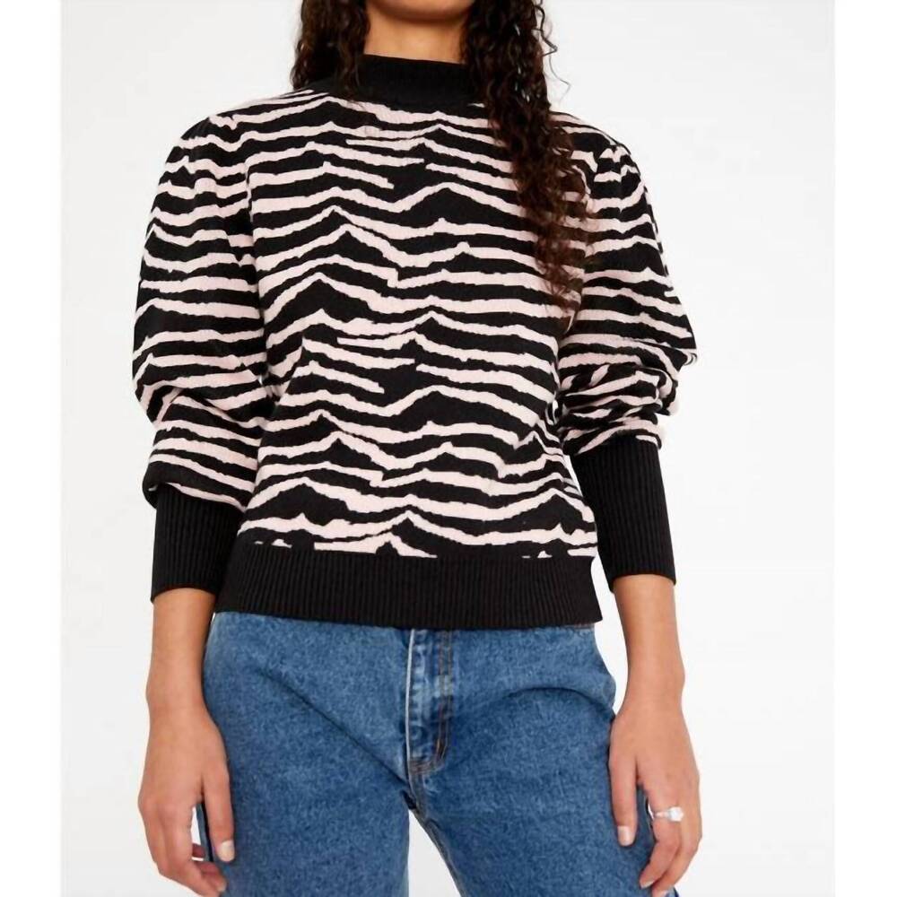 NEW WILD PONY zebra print intarsia-knit sweater in black and white